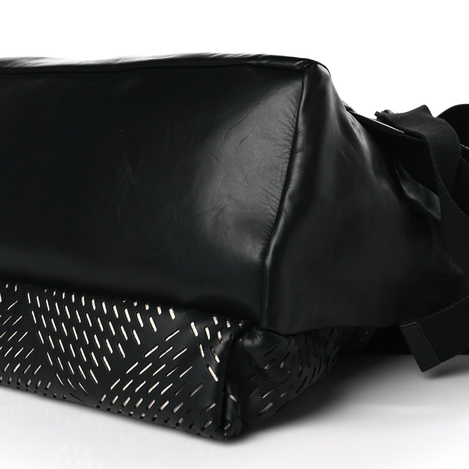 Bottega Veneta Smooth Calfskin Perforated Messenger Crossbody Bag Black 7 of 9
