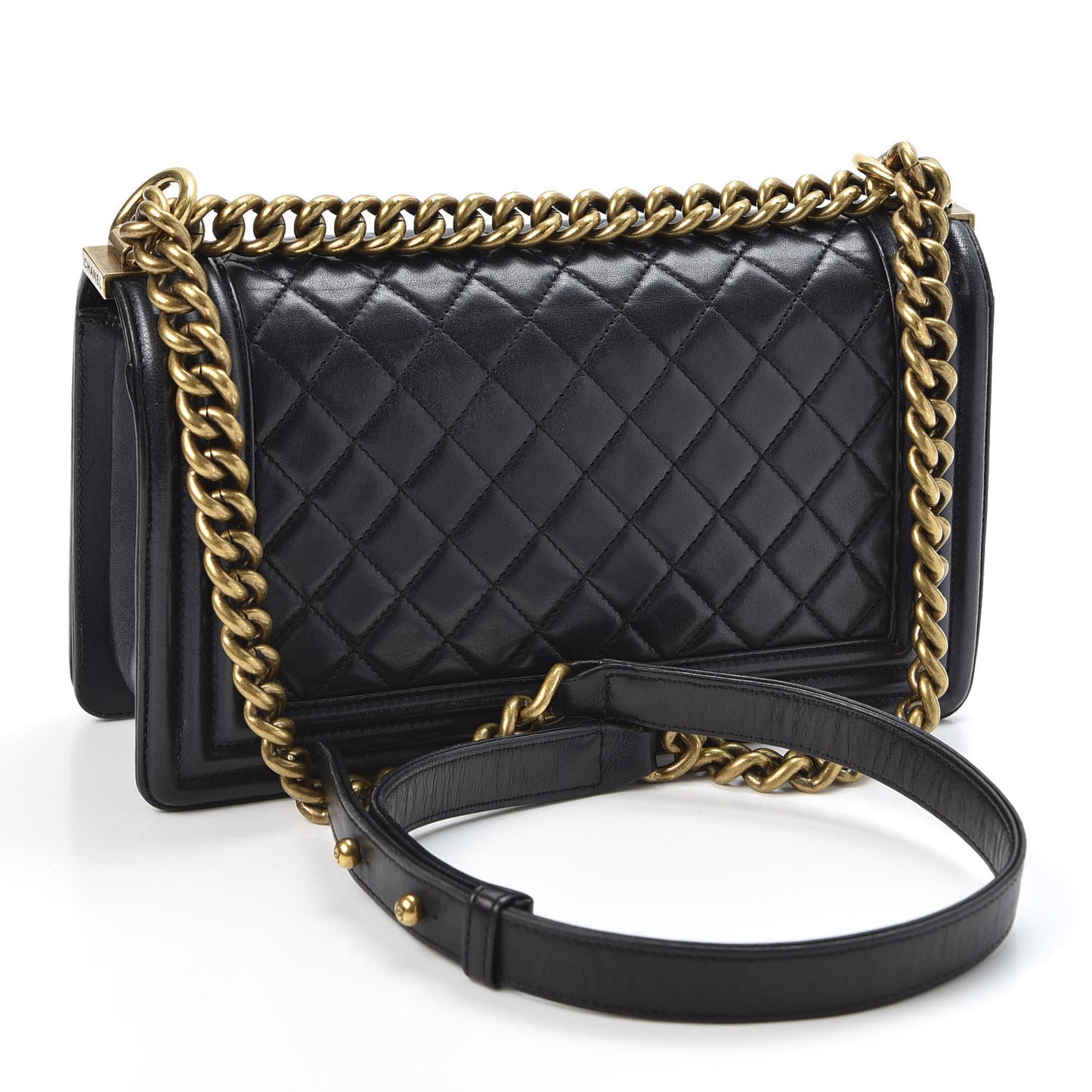 Lambskin Quilted Medium Boy Flap Pearly Black