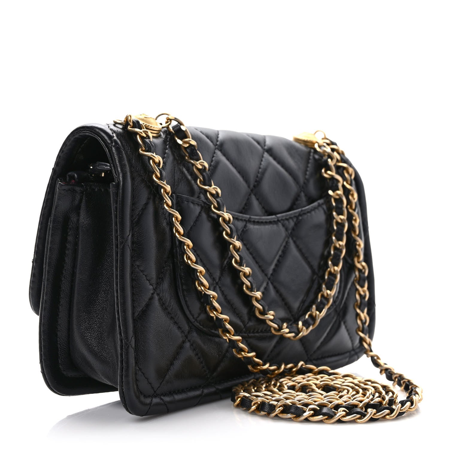 Chanel Shiny Lambskin Flap Clutch With Chain Black 3 of 11