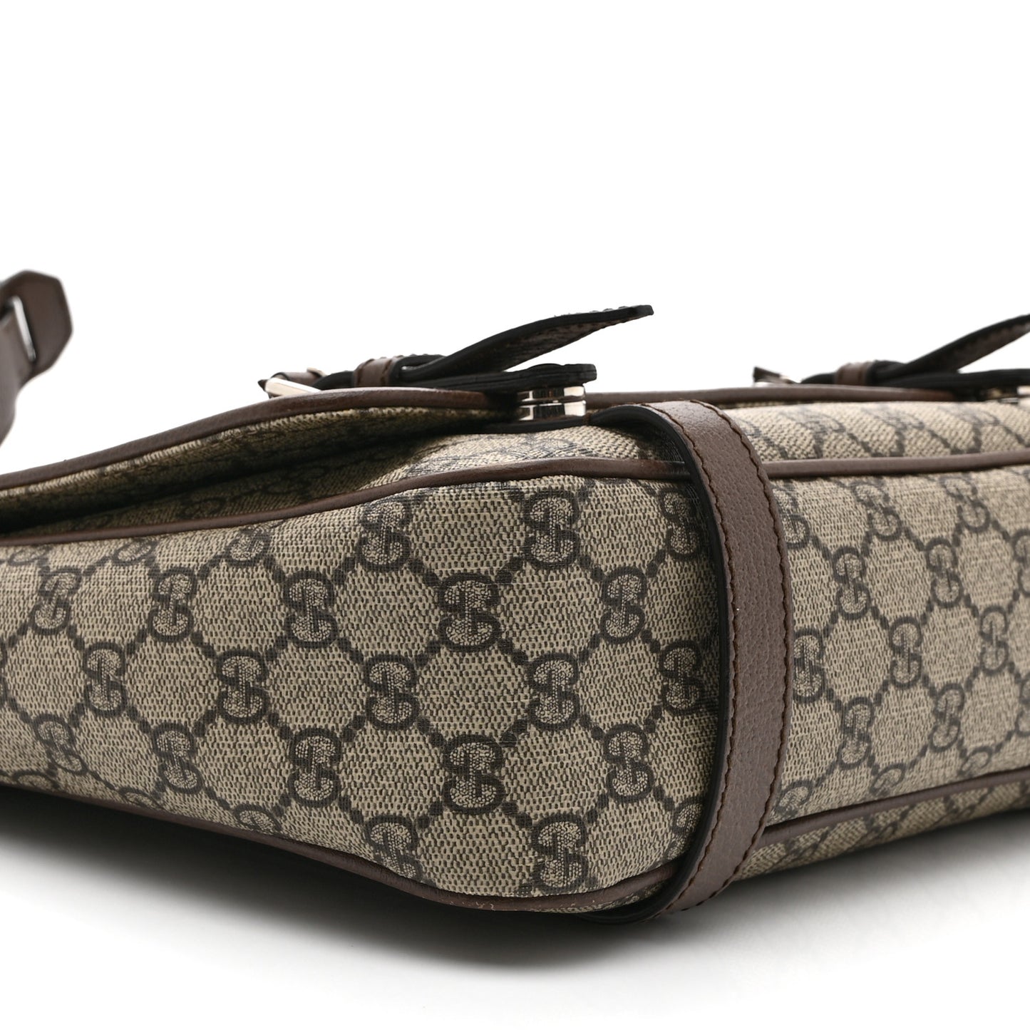 GG Supreme Monogram Textured Dollar Calfskin Retro Interlocking G Flap Messenger Bag Beige Ebony New Acero