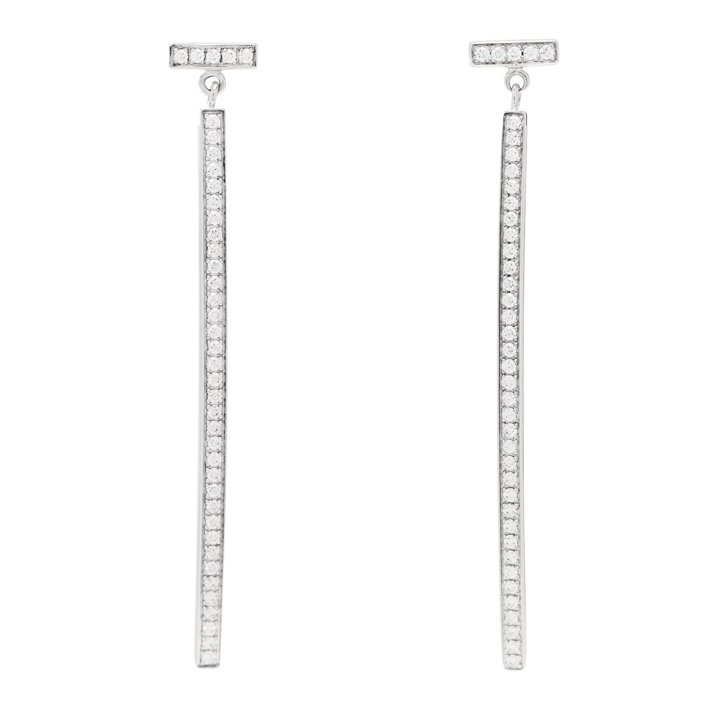 18K White Gold Diamond T Bar Earrings