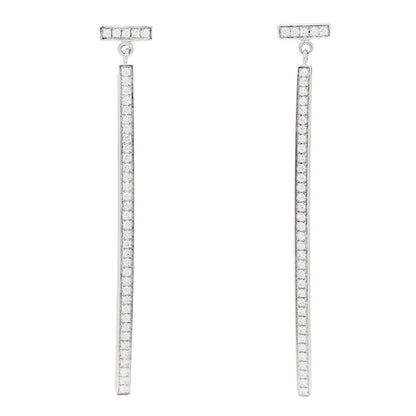 Tiffany 18K White Gold Diamond T Bar Earrings 1 of 5
