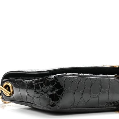 Saint Laurent Crocodile Embossed Patent Leather Monogram Tassel Kate 99 Black 9 of 10