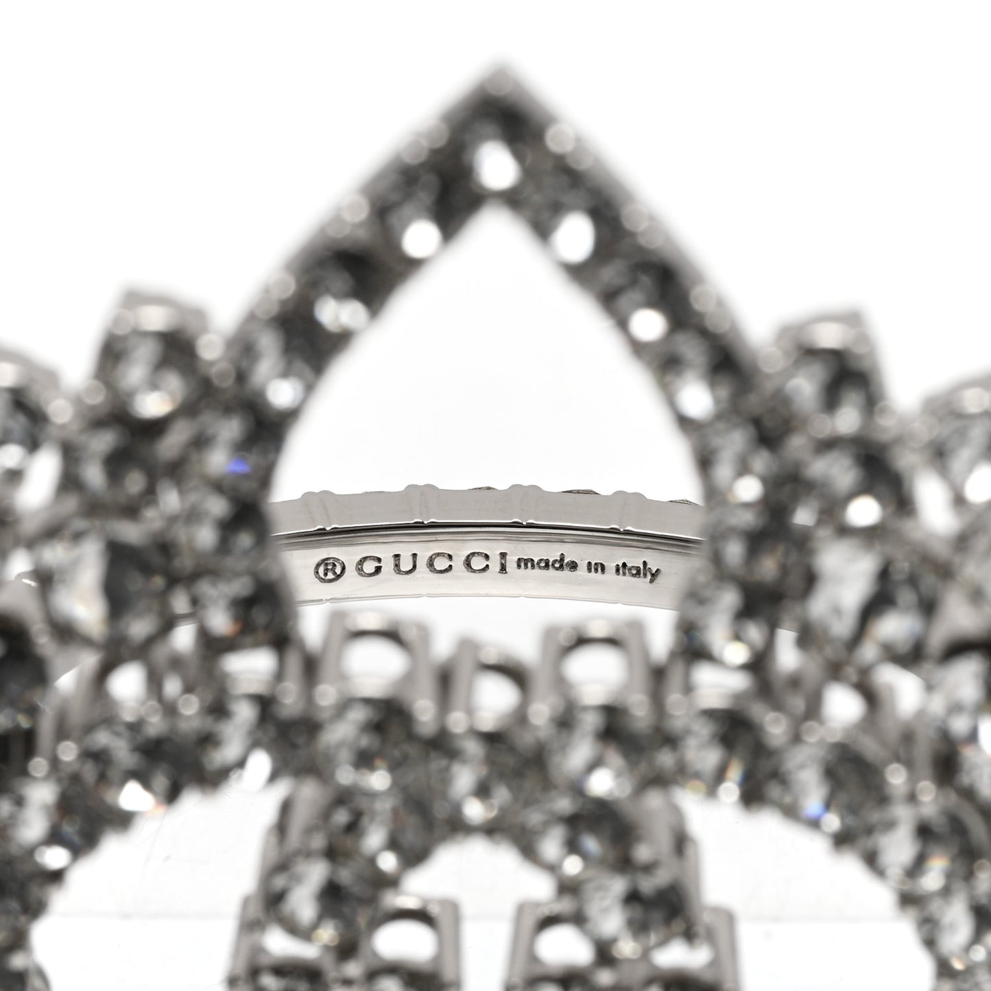 Metal Crystal Interlocking G Flower Ring M Silver