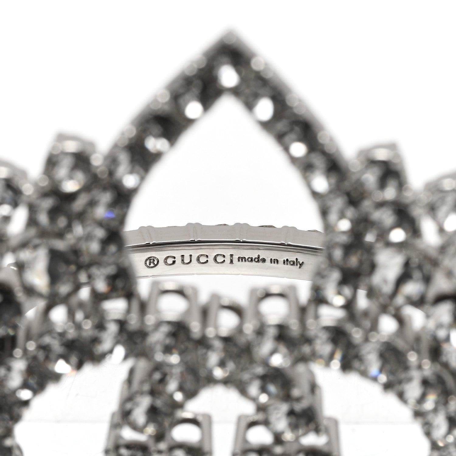 Gucci Metal Crystal Interlocking G Flower Ring M Silver 4 of 6