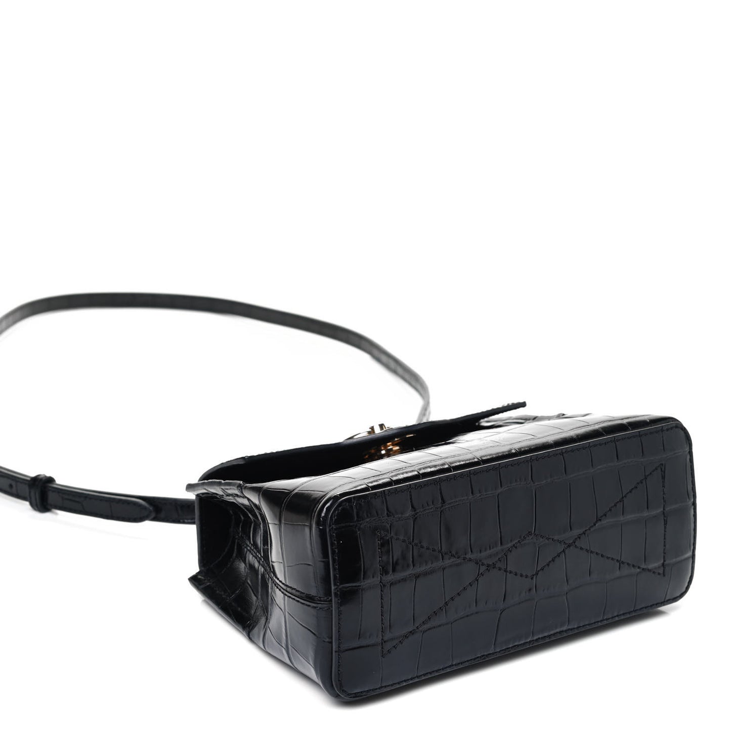 Shiny Croc Calfskin Embossed Micro Seaton Black