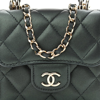 Chanel Iridescent Lambskin Quilted Top Handle Clutch With Chain Dark Green 8 of 11