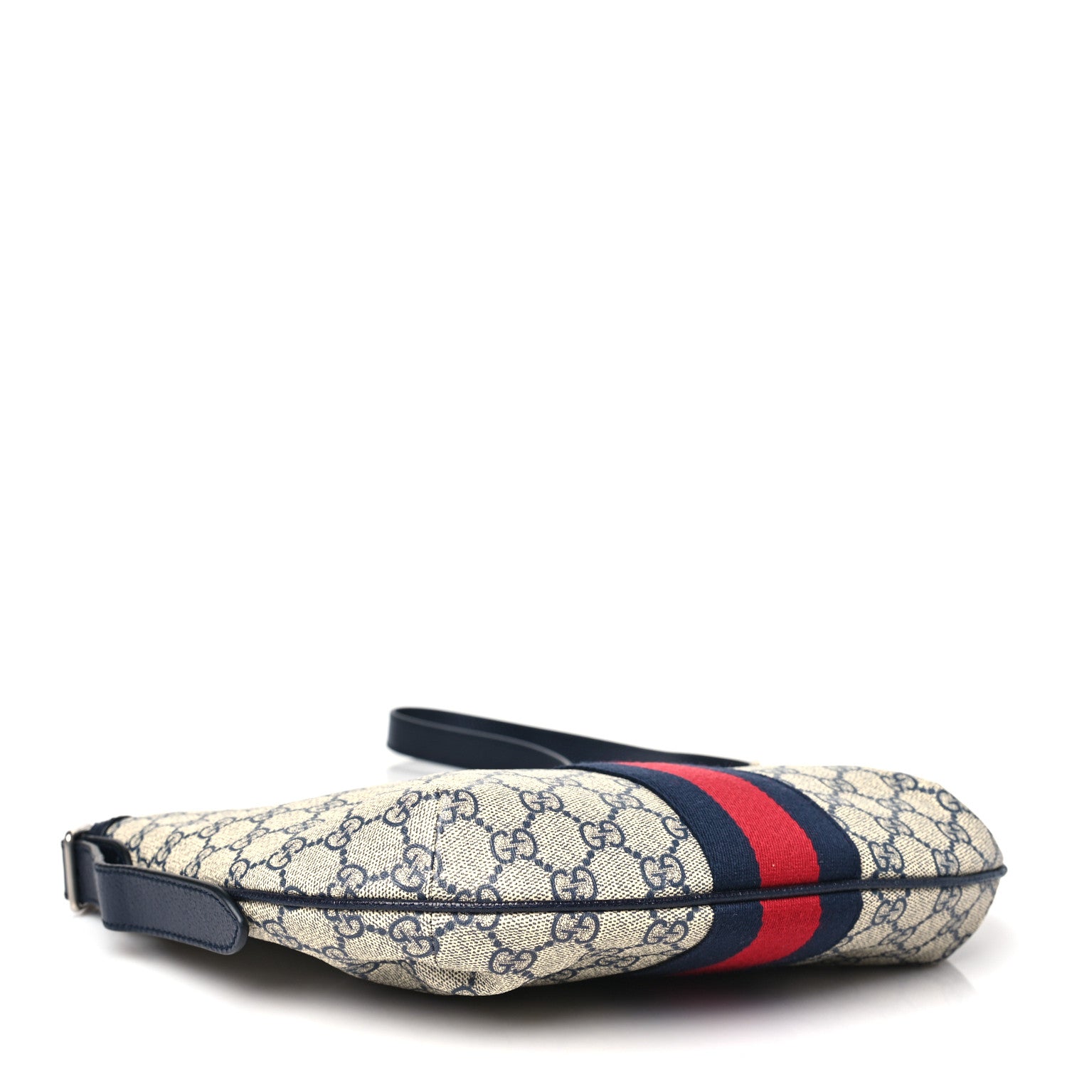 Gucci GG Supreme Monogram Textured Dollar Calfskin Web Small Ophidia Half Moon Hobo Beige Blue 4 of 10