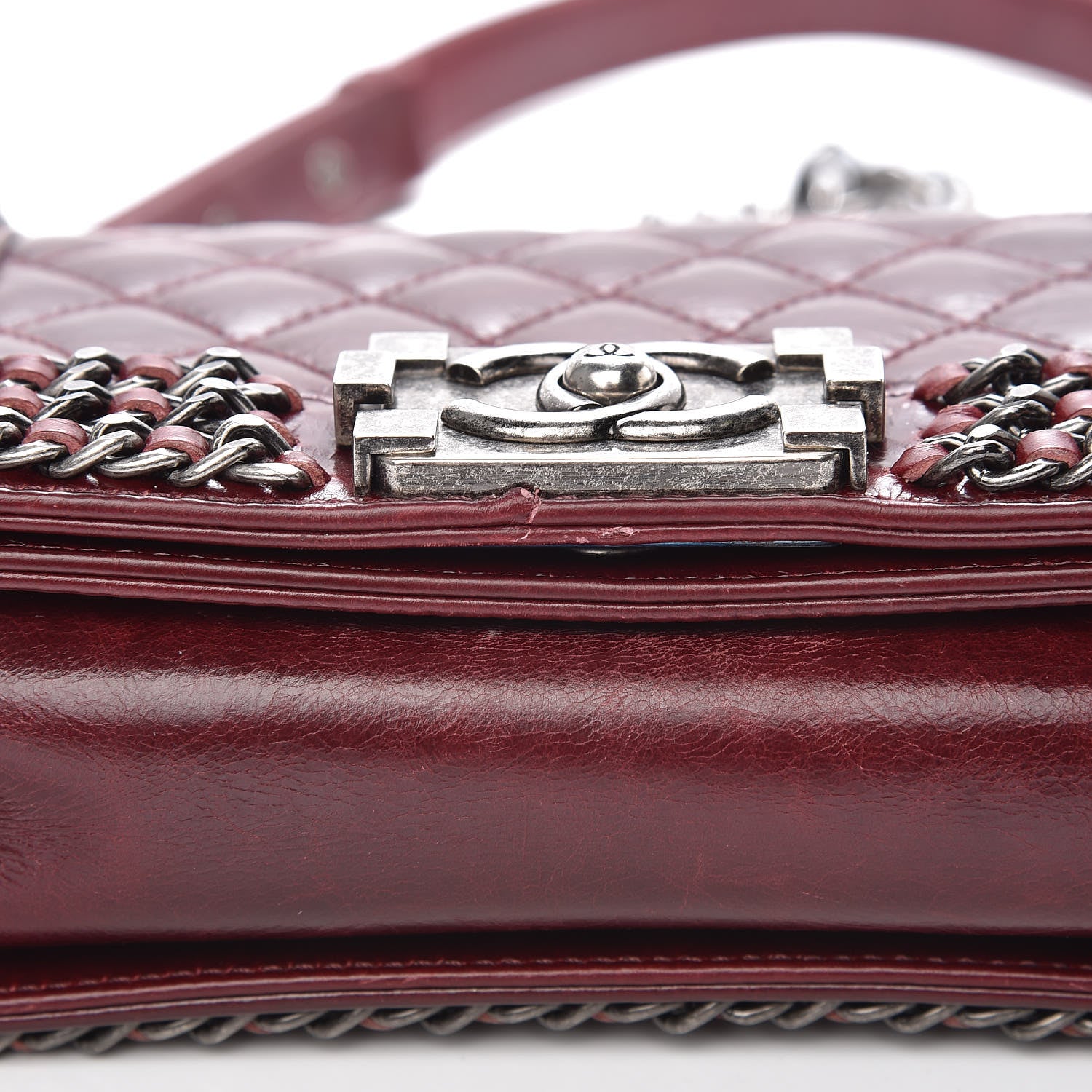 Chanel Glazed Calfskin Quilted Small Boy Chained Flap Burgundy 11 of 18