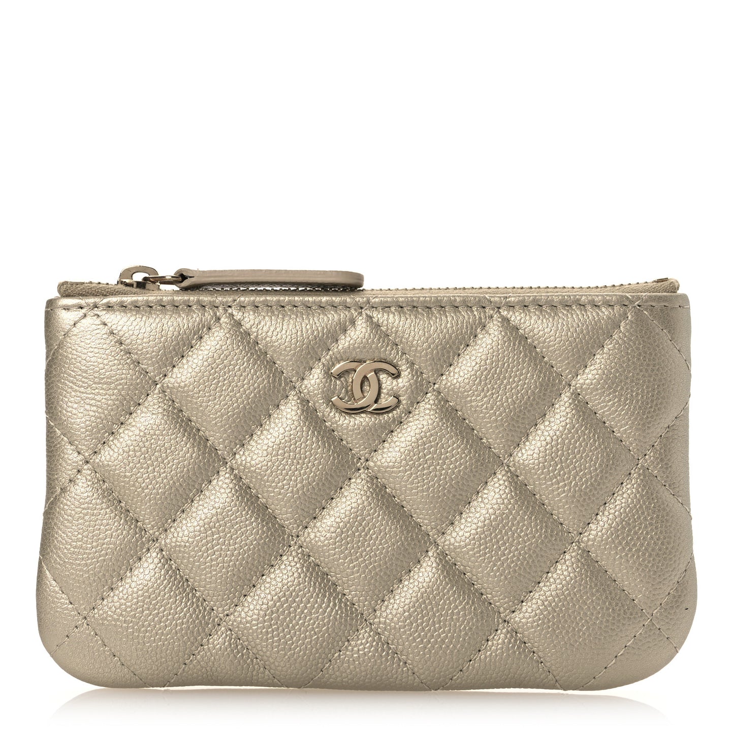 Metallic Caviar Quilted Small Cosmetic Case Gold