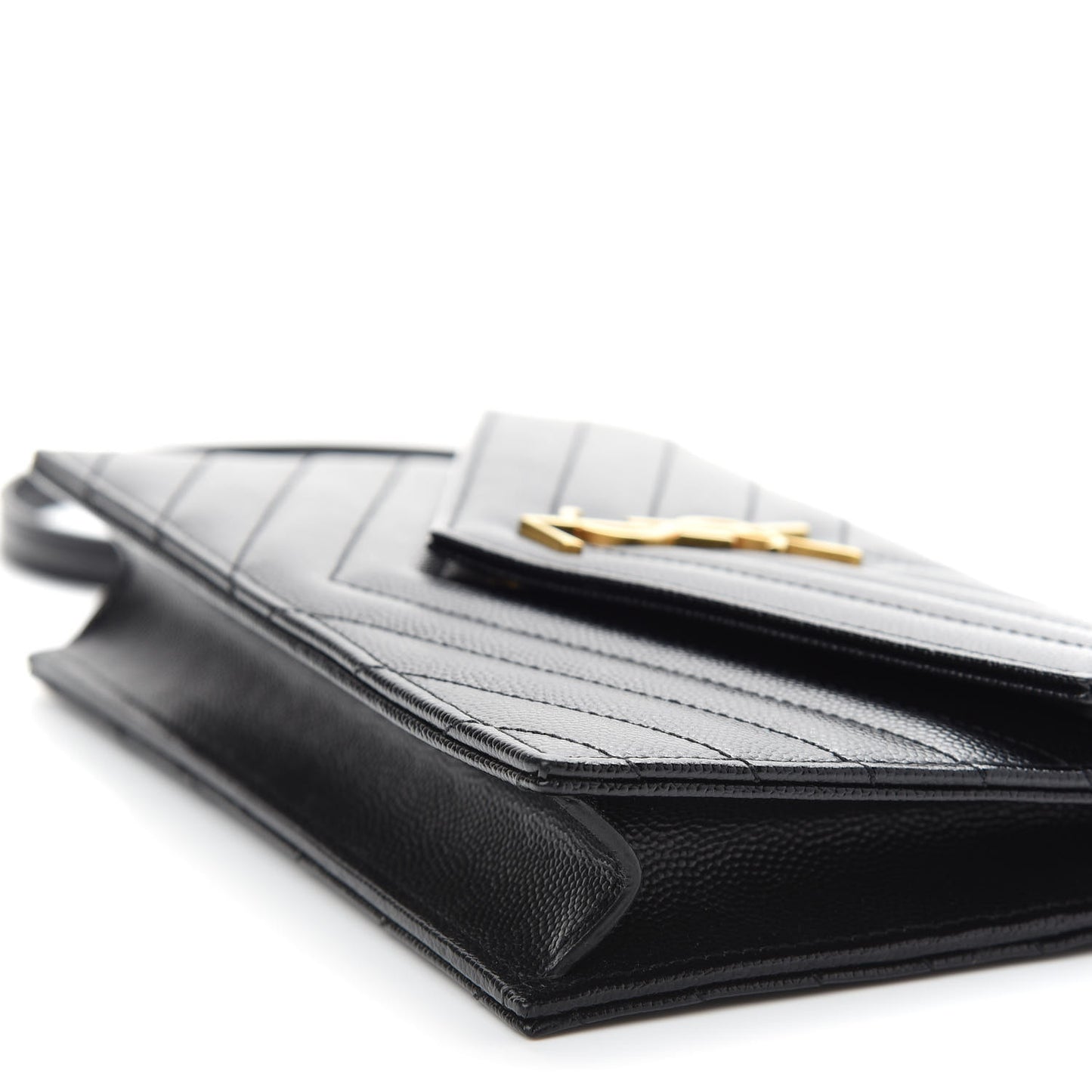 Grain De Poudre Matelasse Chevron Monogram Envelope Chain Wallet Black