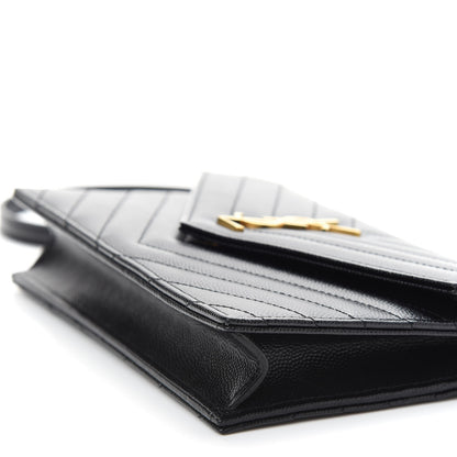Saint Laurent Grain De Poudre Matelasse Chevron Monogram Envelope Chain Wallet Black 8 of 9
