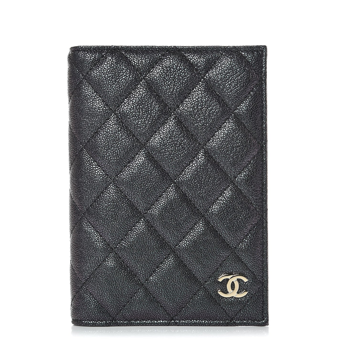 Iridescent Caviar Quilted Passport Holder Black