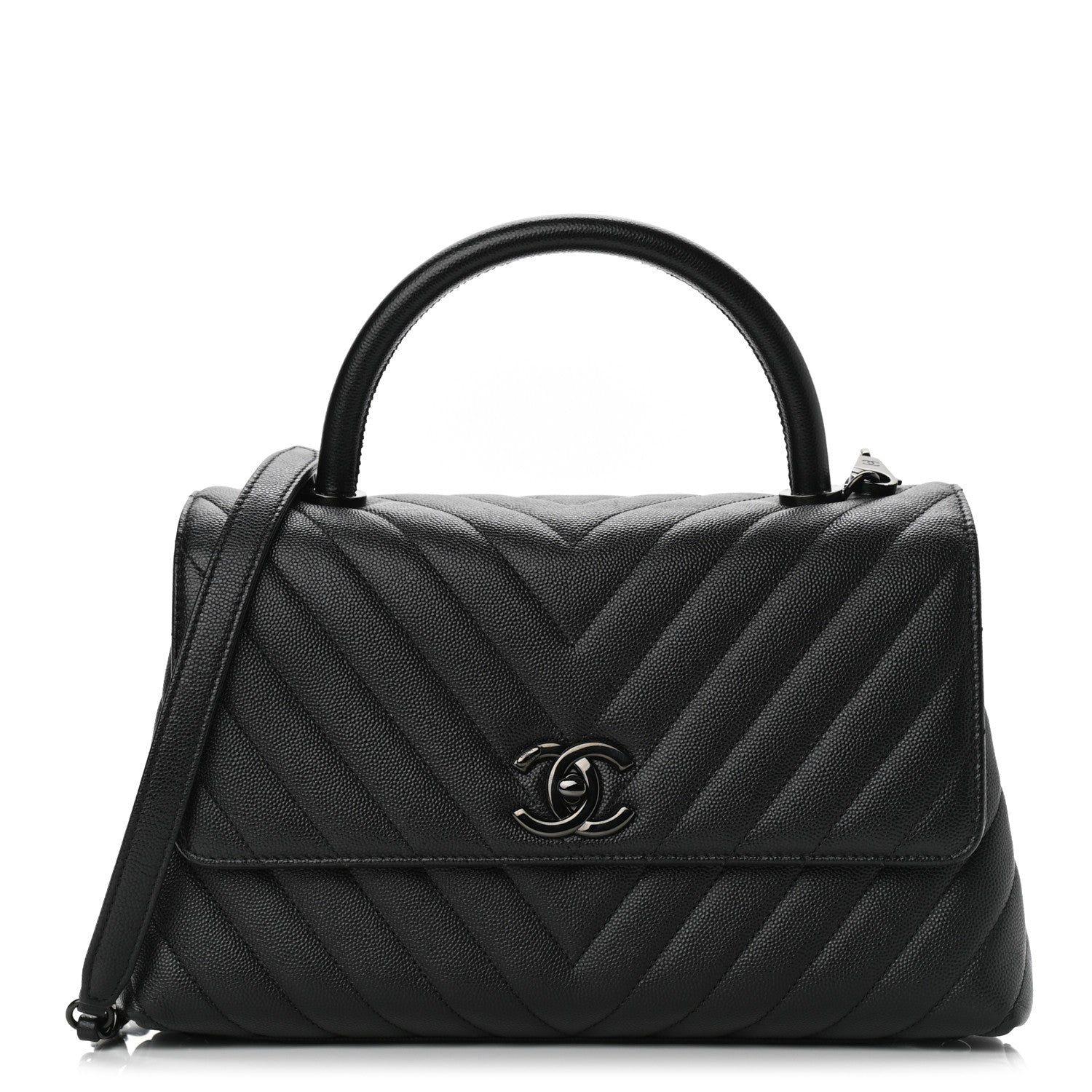 Chanel Caviar Chevron Quilted Small Coco Handle Flap So Black 1 of 10