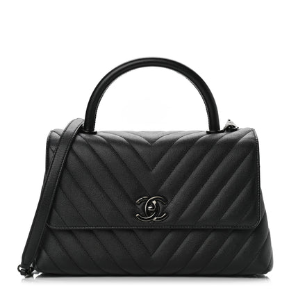 Chanel Caviar Chevron Quilted Small Coco Handle Flap So Black 1 of 10