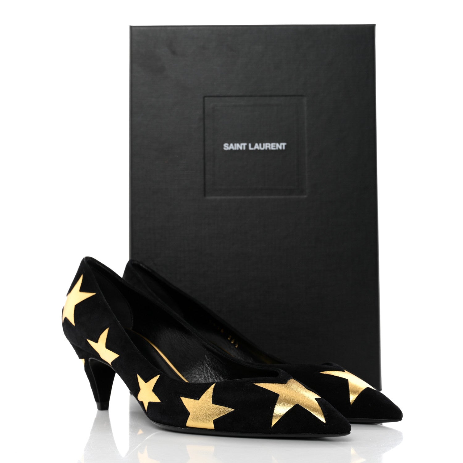Saint Laurent Kid Scamosciato Kiki 55 Star Pumps 36.5 Black Oro 9 of 9