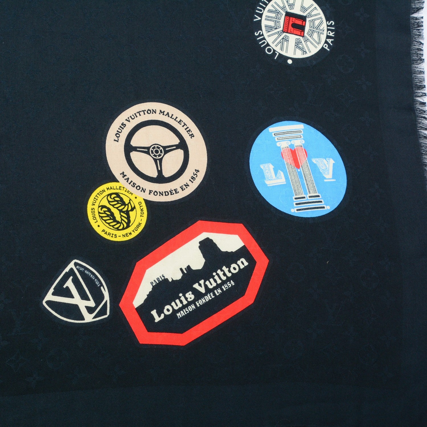 Louis Vuitton Silk Wool Monogram World Tour Shawl Black 4 of 5
