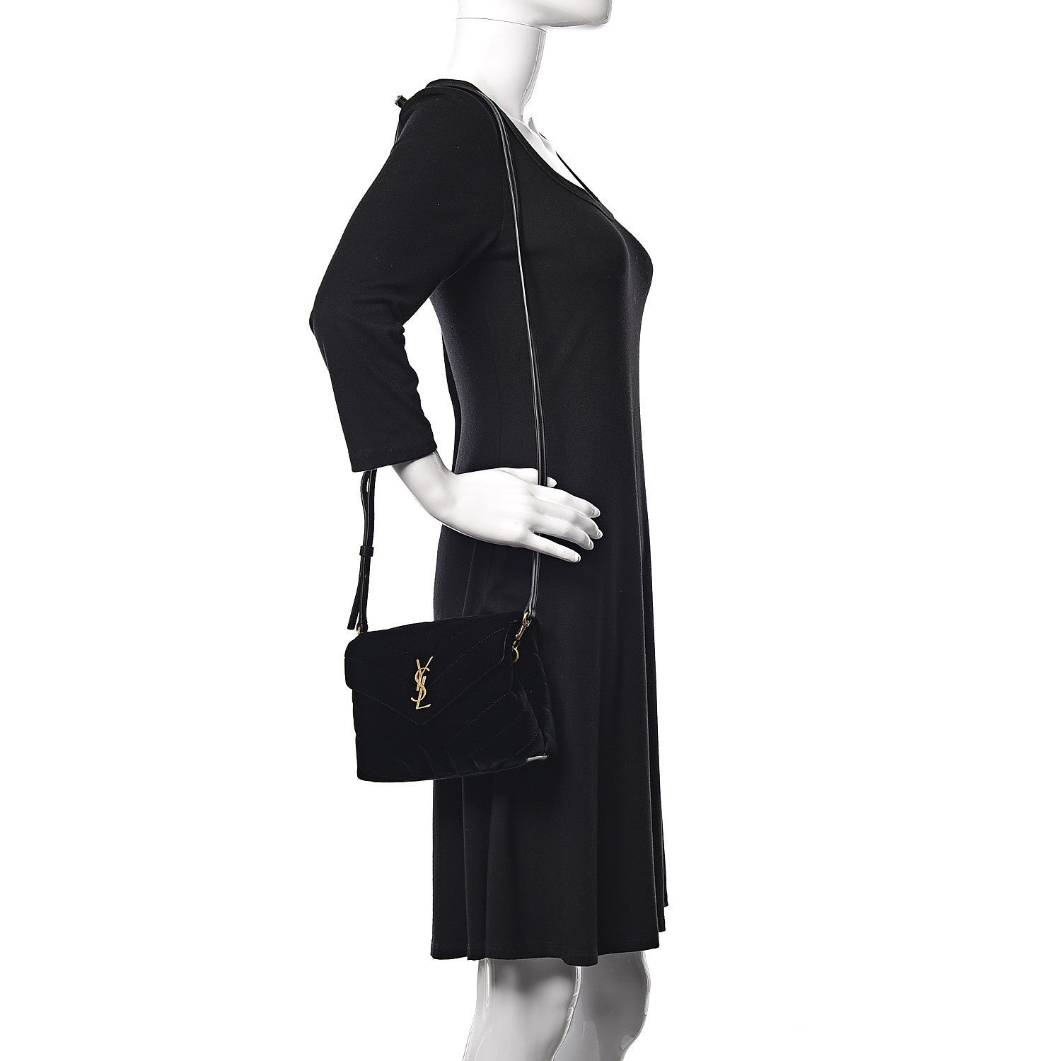 Saint Laurent Velvet Y Quilted Monogram Toy Loulou Crossbody Bag Black 2 of 12