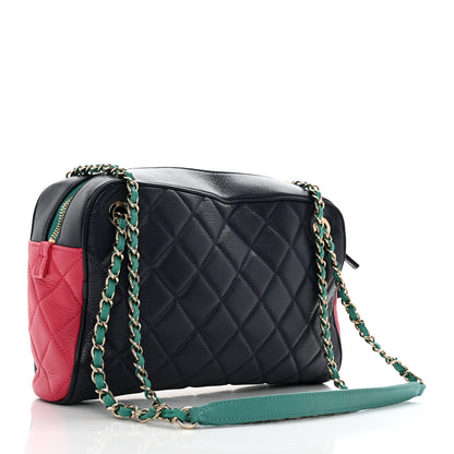 Chanel Goatskin Quilted Tri-Color Medium In & Out Camera Case Navy Turquoise Pink 5 of 14