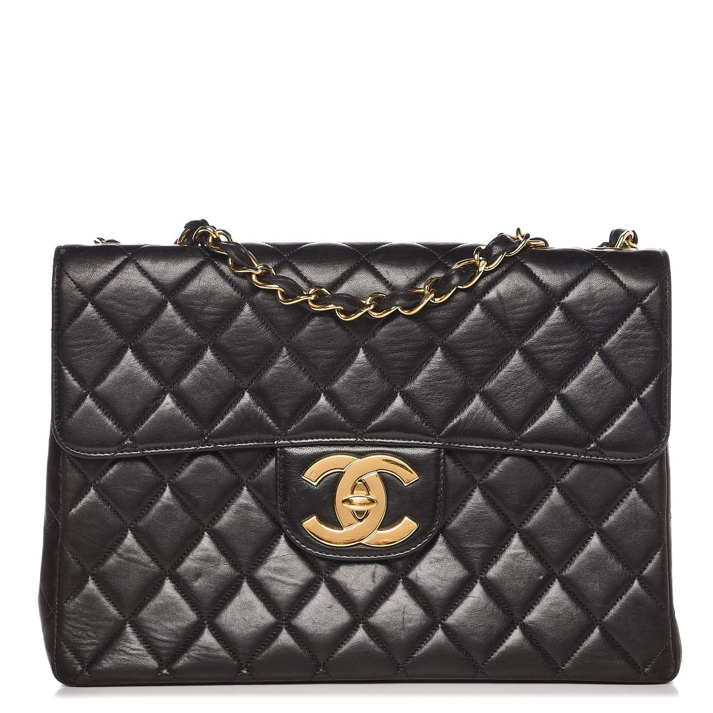 Lambskin Quilted Jumbo Single Flap Black