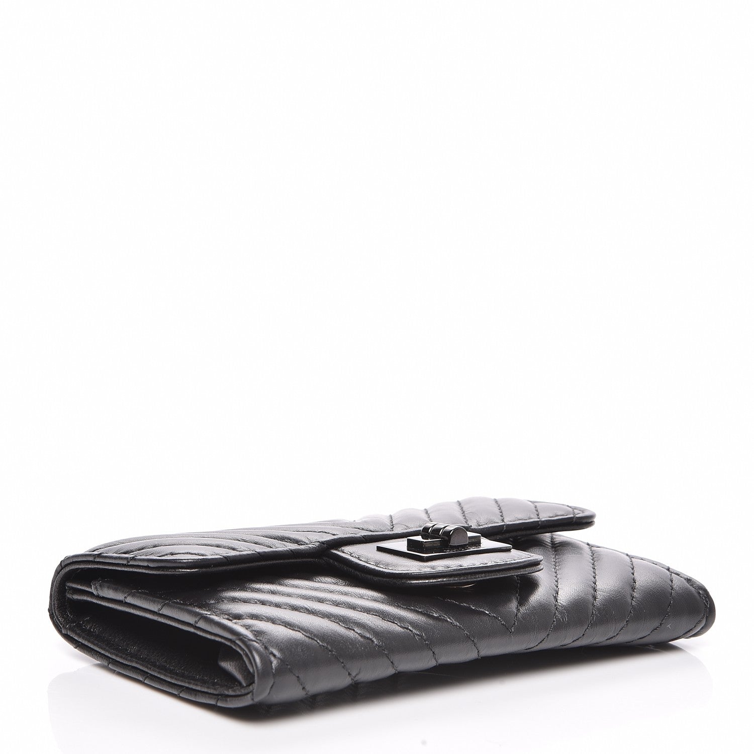 Chanel Aged Calfskin Chevron Quilted Card Holder Wallet Black 4 of 9