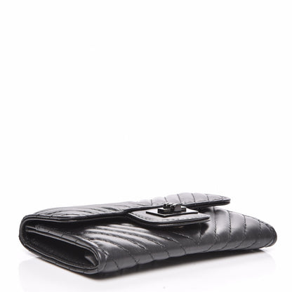 Chanel Aged Calfskin Chevron Quilted Card Holder Wallet Black 4 of 9