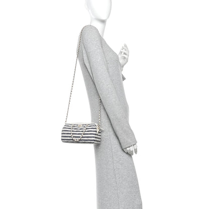 Chanel Printed Fabric Clutch With Chain Light Beige Dark Blue 2 of 12