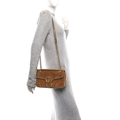 Gucci Velvet Matelasse Small GG Marmont Shoulder Bag Taupe 2 of 10