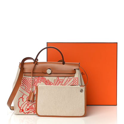 Hermes Vache Hunter Toile Pegase Pop Herbag Zip Retourne 31 PM Capucine Ecru 23 of 23