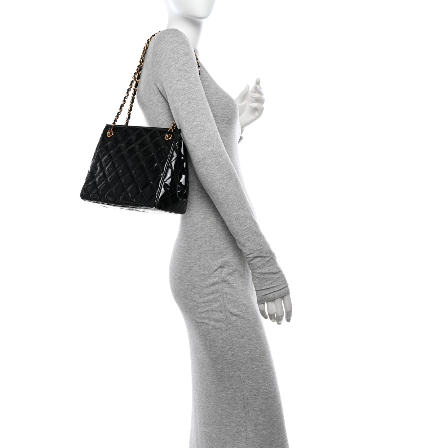 Patent Quilted CC Shoulder Bag Black