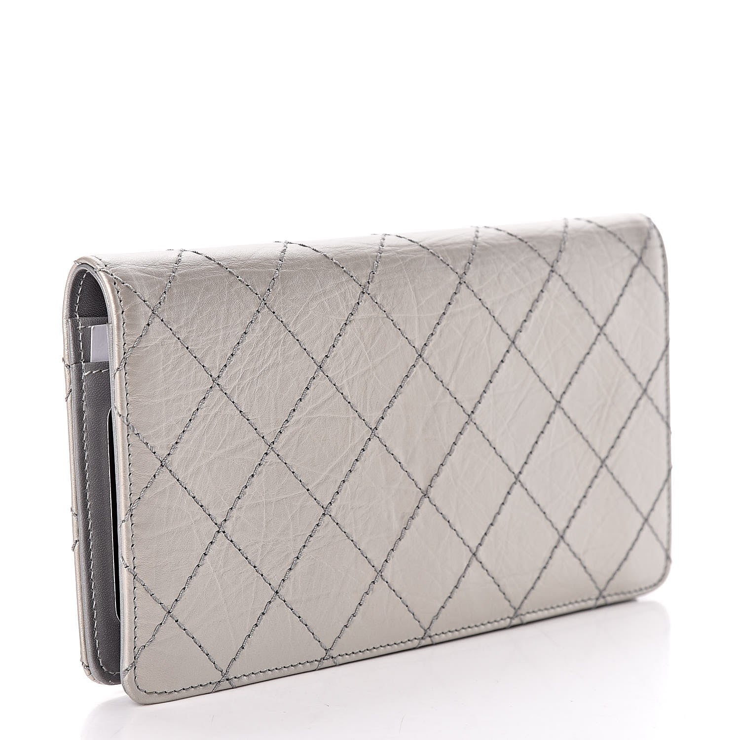 Chanel Metallic Aged Calfskin Stitched Reissue Yen Wallet Silver 3 of 8