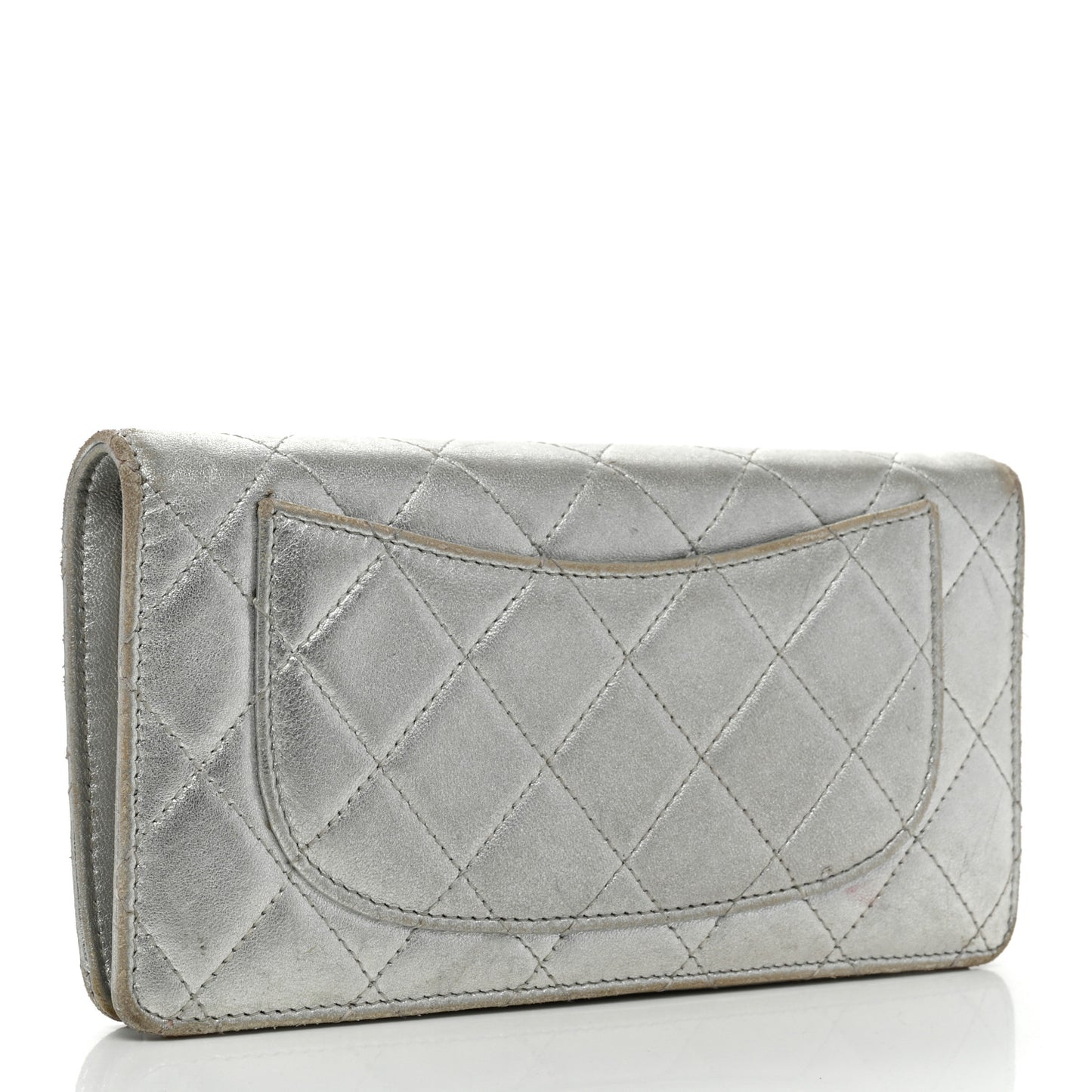 Metallic Lambskin Quilted Yen Wallet Silver