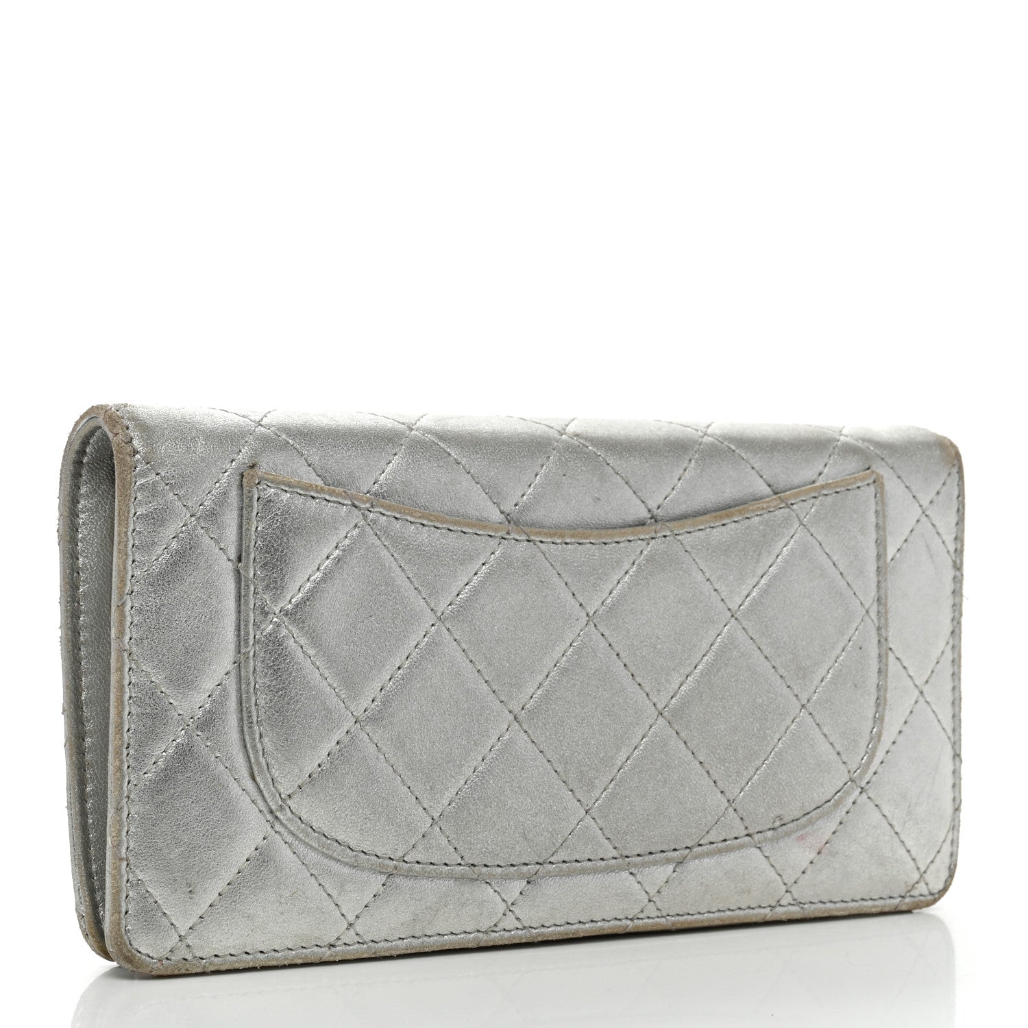 Chanel Metallic Lambskin Quilted Yen Wallet Silver 3 of 14