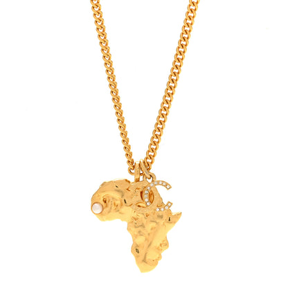 Chanel Crystal Pearl CC Africa Pendant Necklace Gold White 4 of 6