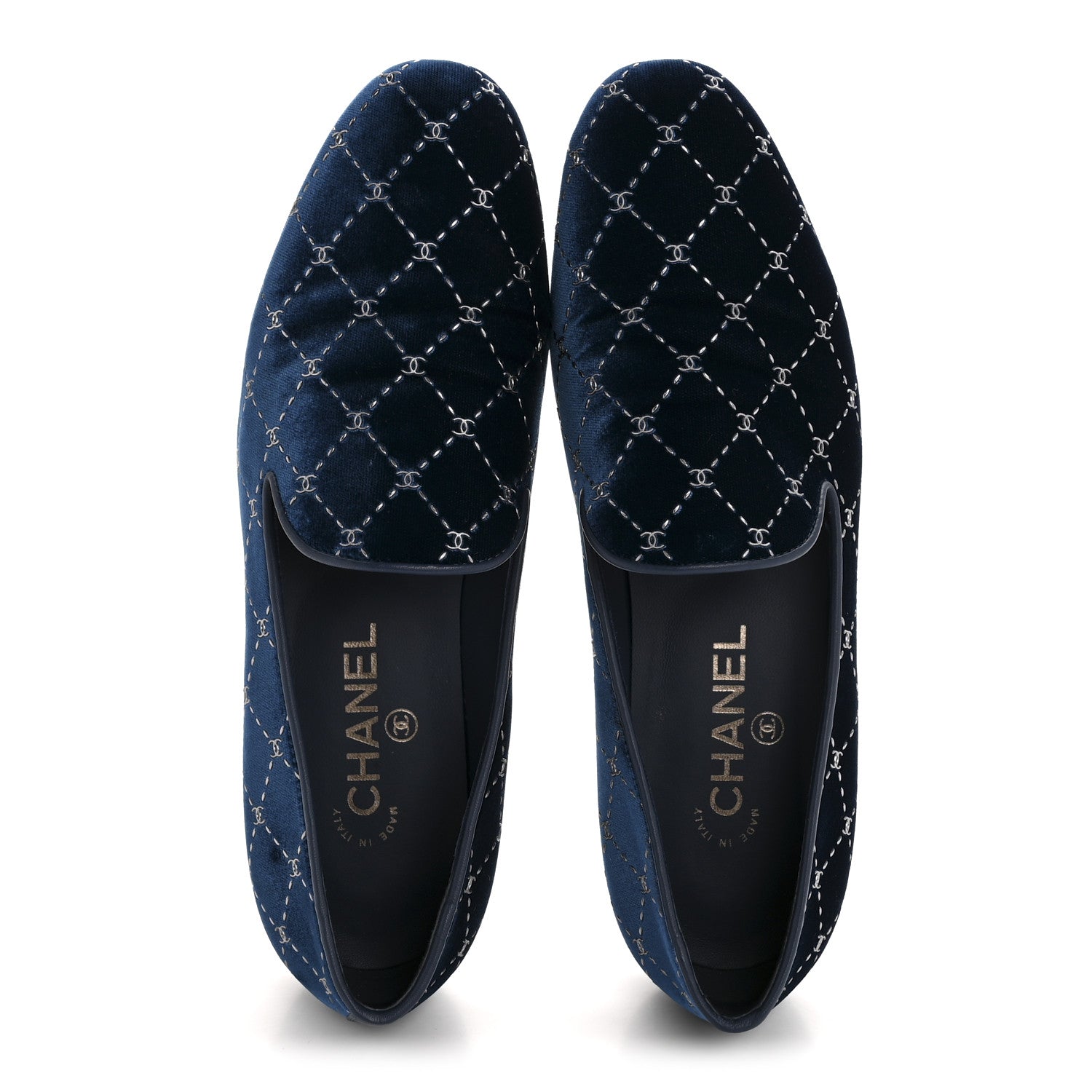 Chanel Velvet Moccasin Loafers 40 Blue 2 of 11