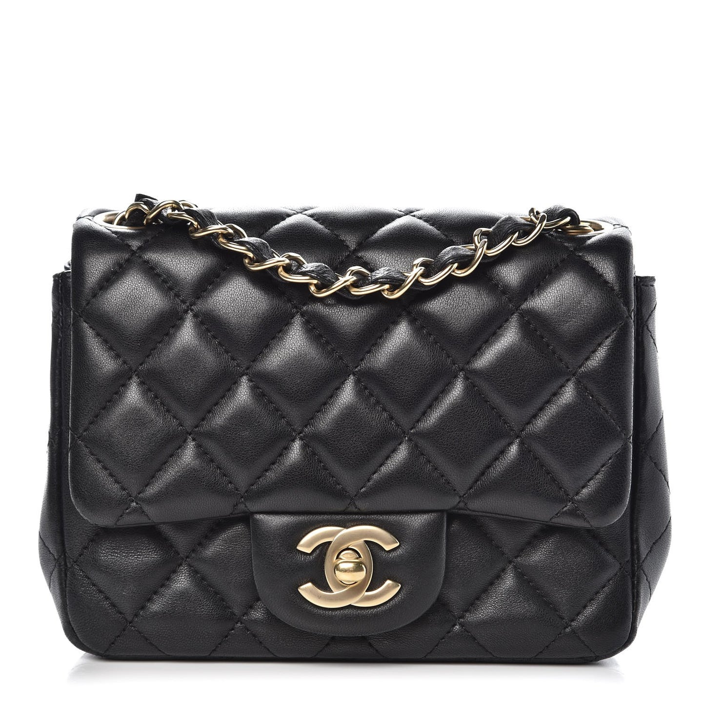 Lambskin Quilted Mini Square Flap Black