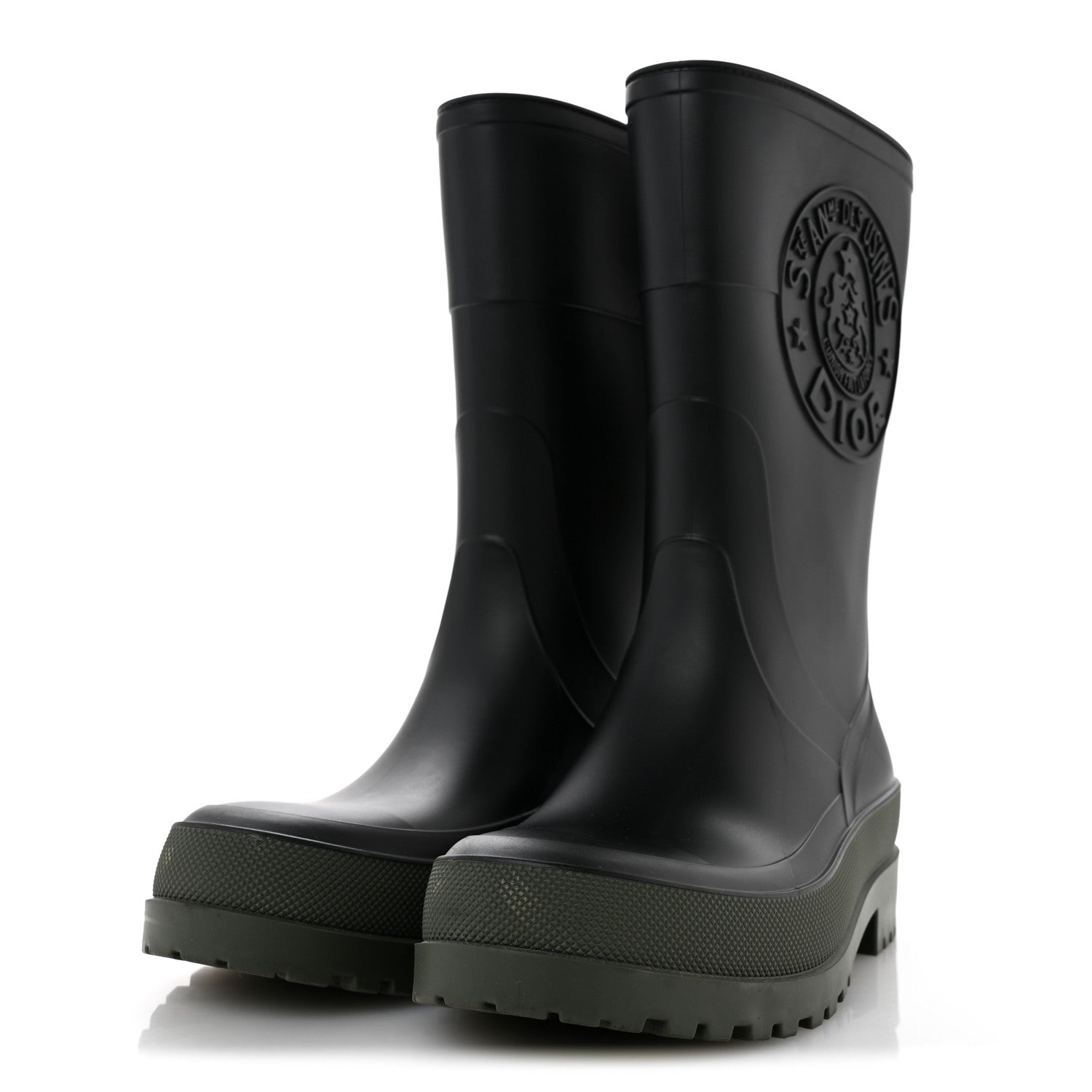 Christian Dior Rubber Diorunion Rain Boots 38 Black Military 4 of 9