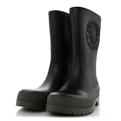 Christian Dior Rubber Diorunion Rain Boots 38 Black Military 4 of 9