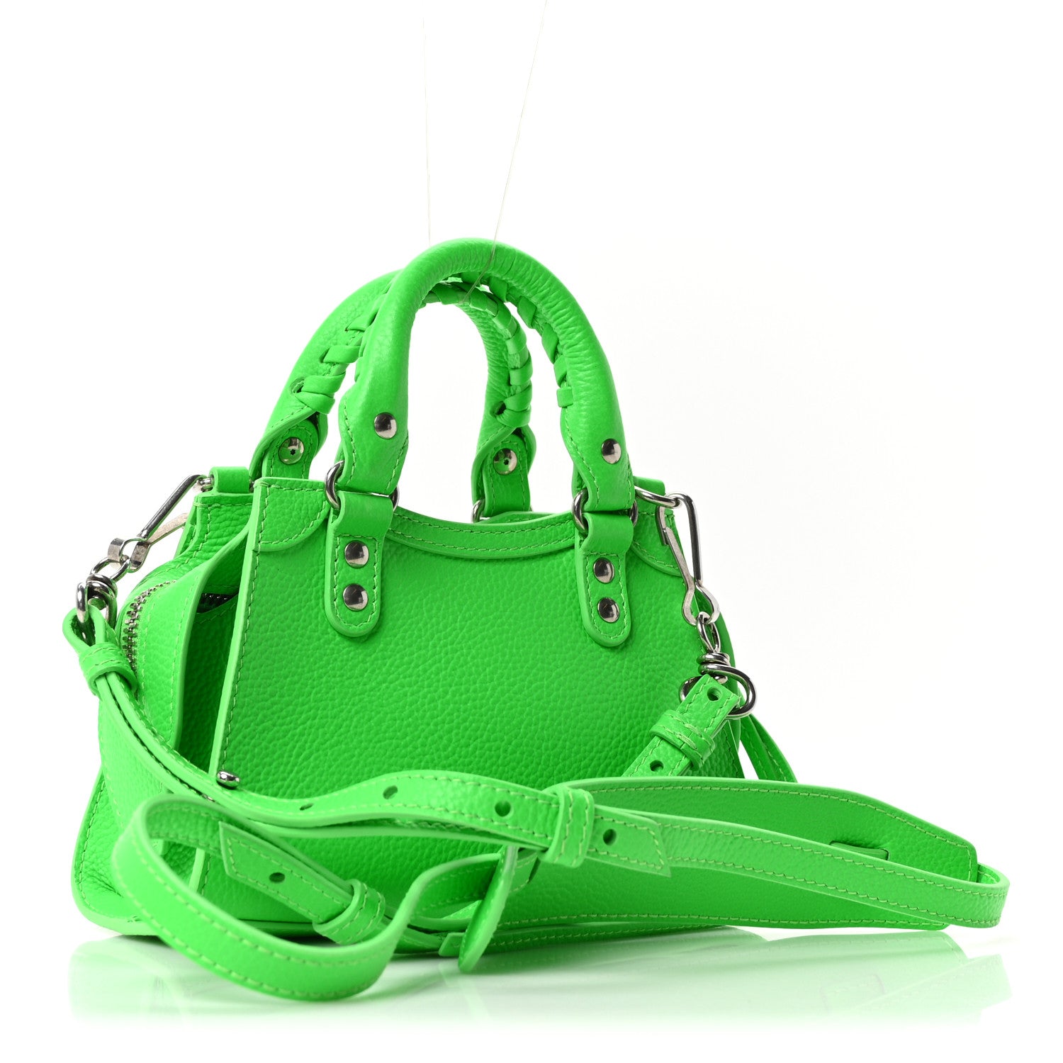 Balenciaga Grained Calfskin Neo Classic Silver Hardware Nano City Crossbody Fluo Green 2 of 8