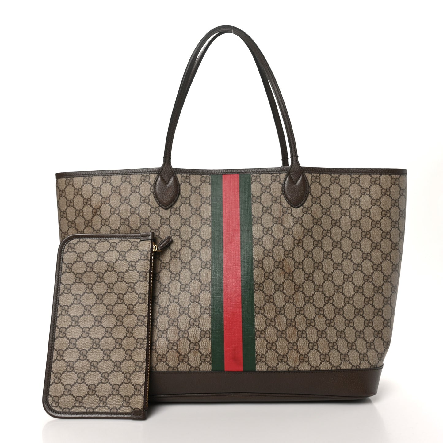 GG Supreme Monogram Textured Dollar Calfskin Web Large Ophidia Tote Beige Ebony New Acero