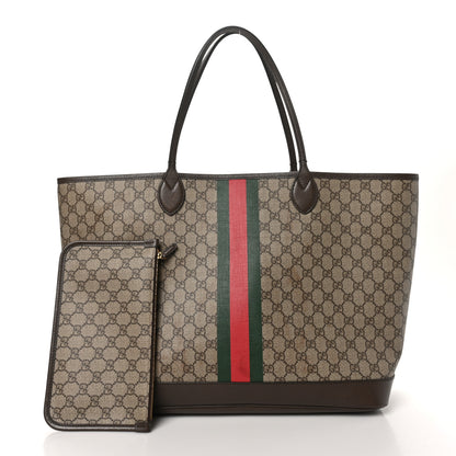 Gucci GG Supreme Monogram Textured Dollar Calfskin Web Large Ophidia Tote Beige Ebony New Acero 3 of 12