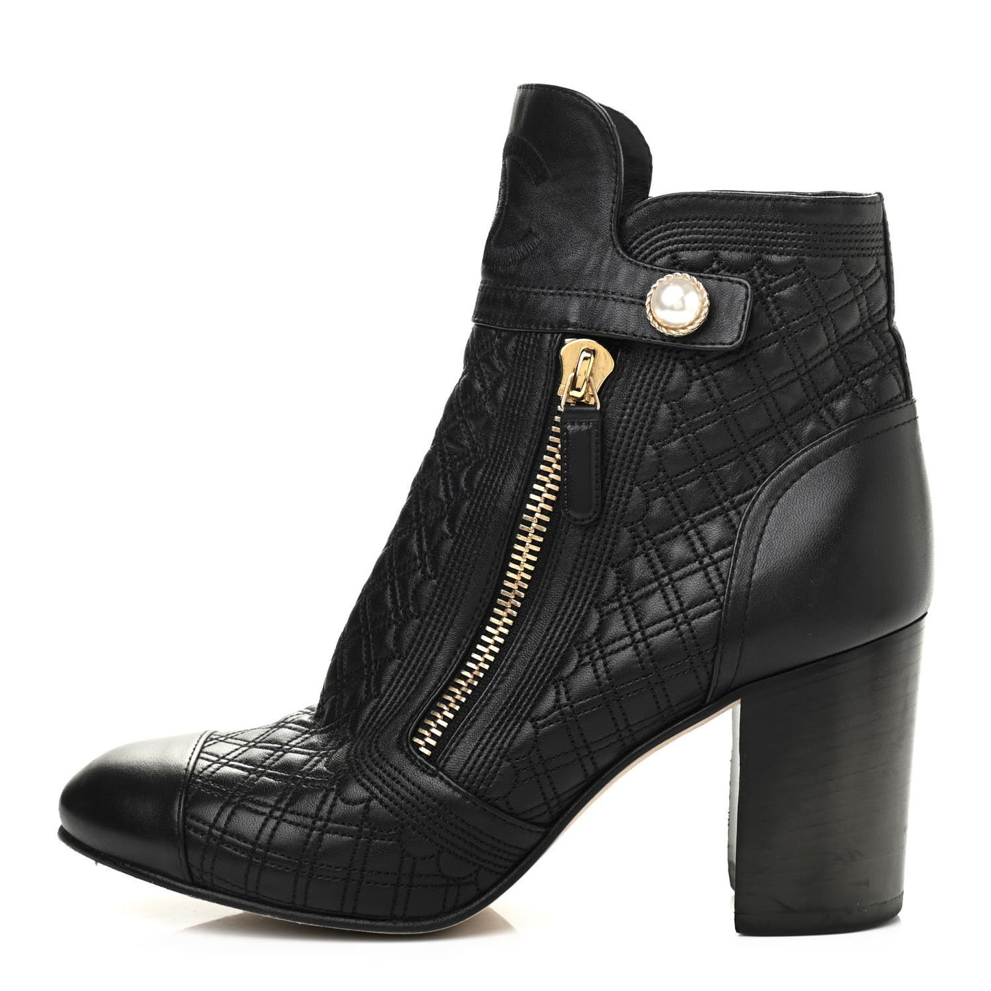 Lambskin Pearl Qulited CC Cap Toe Short Boot 40 Black