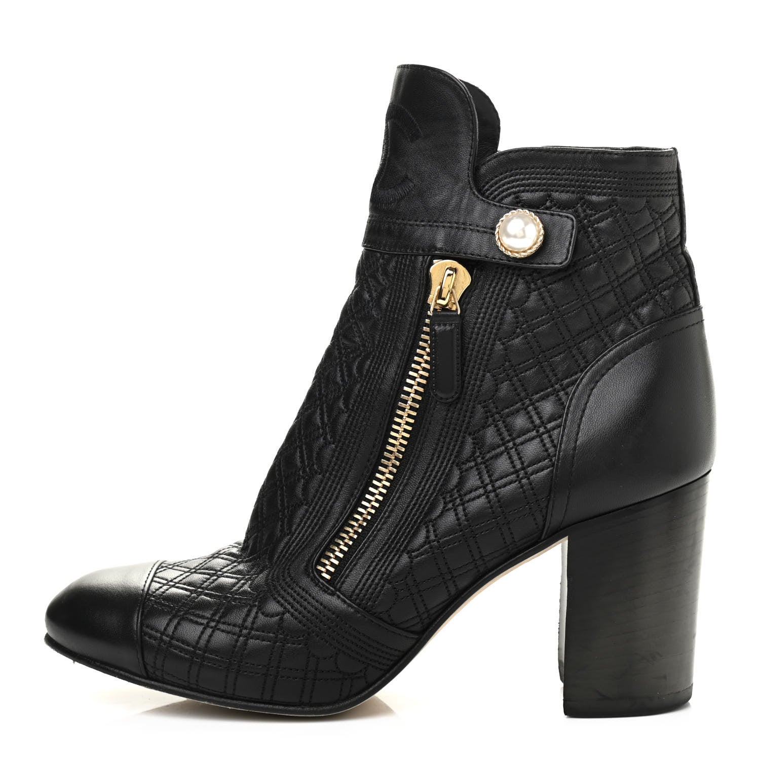 Chanel Lambskin Pearl Qulited CC Cap Toe Short Boot 40 Black 1 of 7