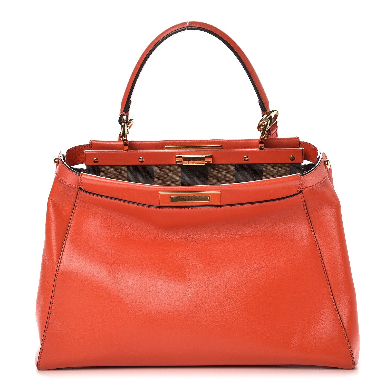 Fendi Vitello Morgan Fabric Jacquard Pequin Medium Peekaboo Iconic Satchel Papavero Tobacco Black 1 of 11