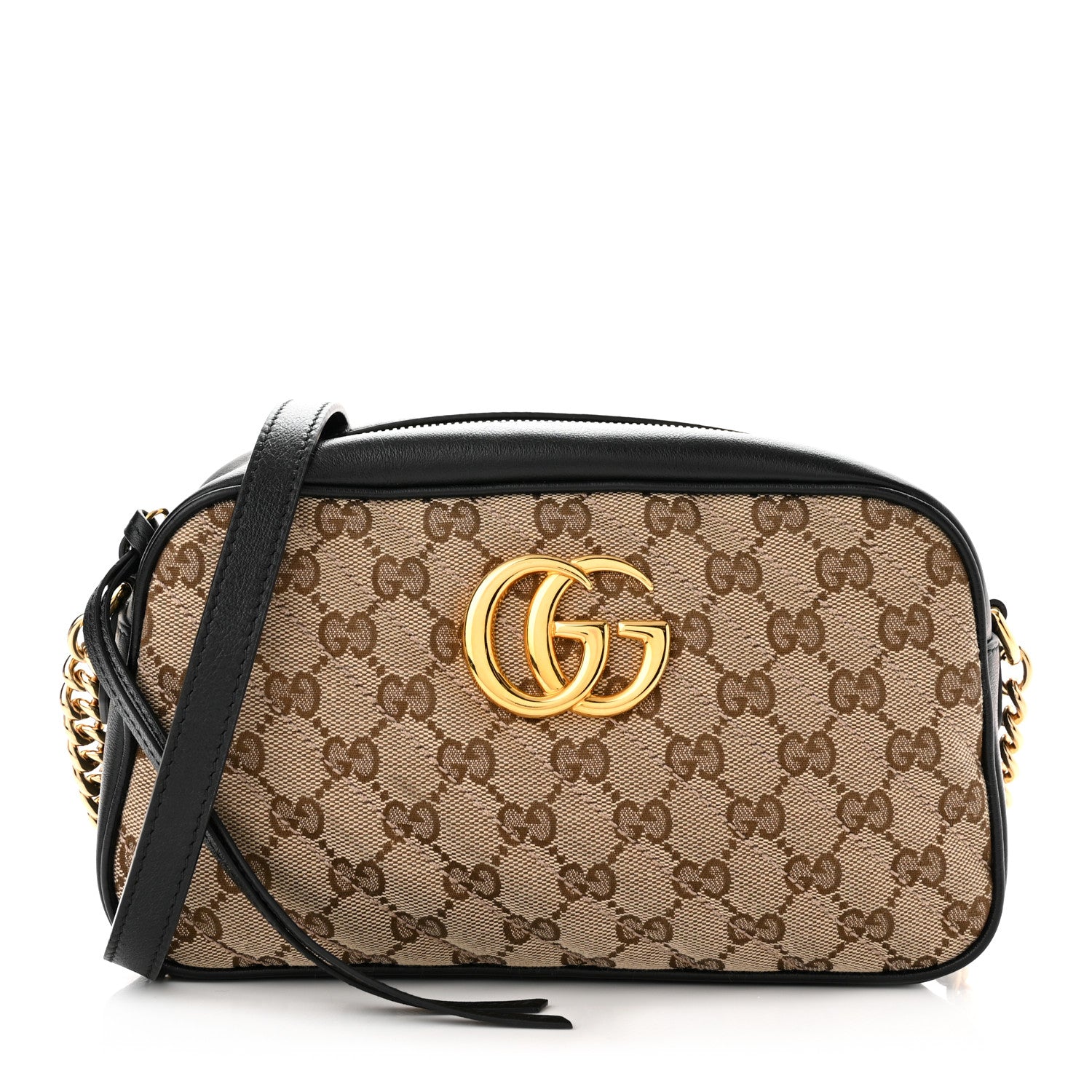 Gucci Monogram Matelasse Diagonal Small GG Marmont Chain Shoulder Bag Beige Black 1 of 11