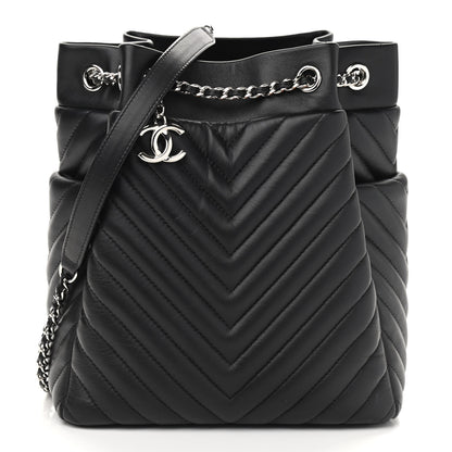 Chanel Lambskin Chevron Small Urban Spirit Drawstring Bag Black 1 of 9