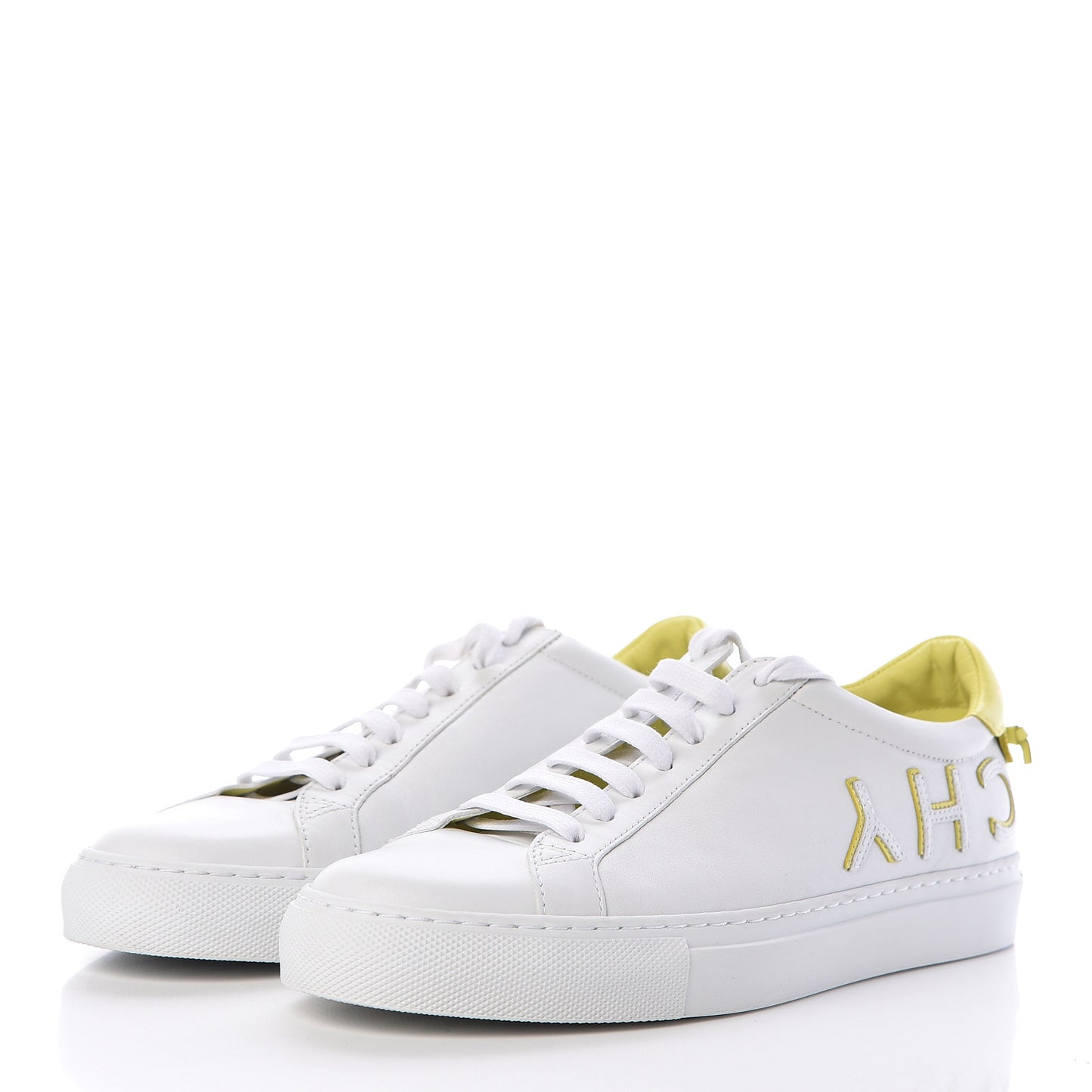 Calfskin Reverse Logo Womens Urban Street Sneakers 38 White Yellow