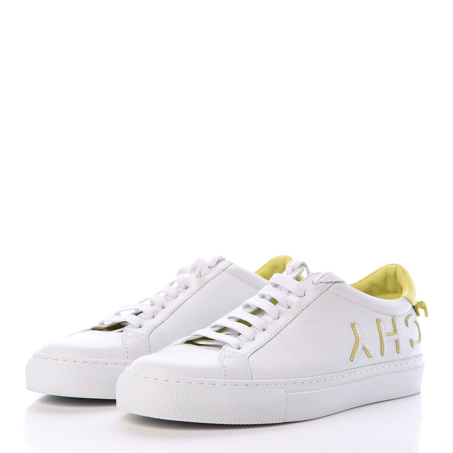 Givenchy Calfskin Reverse Logo Womens Urban Street Sneakers 38 White Yellow 3 of 10