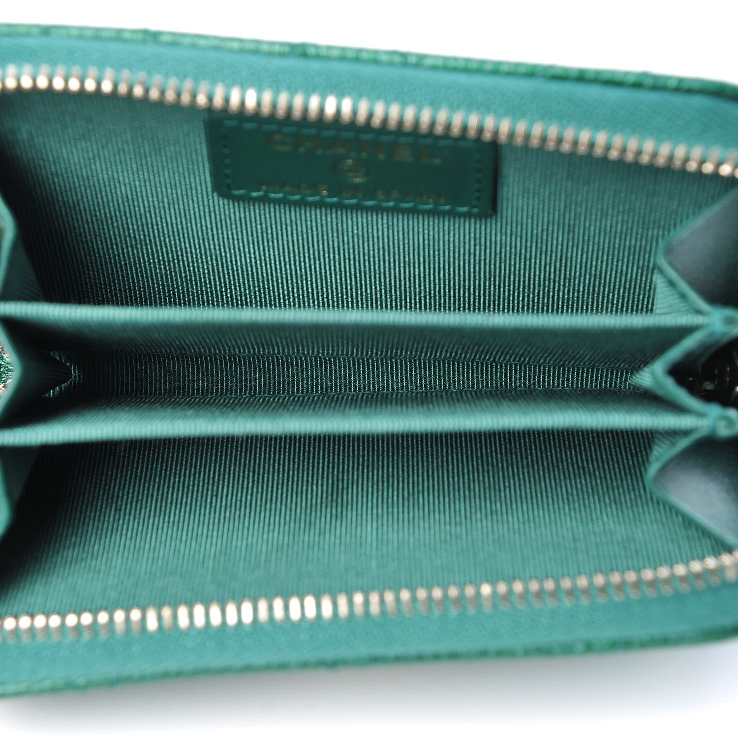 Chanel Metallic Caviar Quilted Zip Coin Purse Green 5 of 8