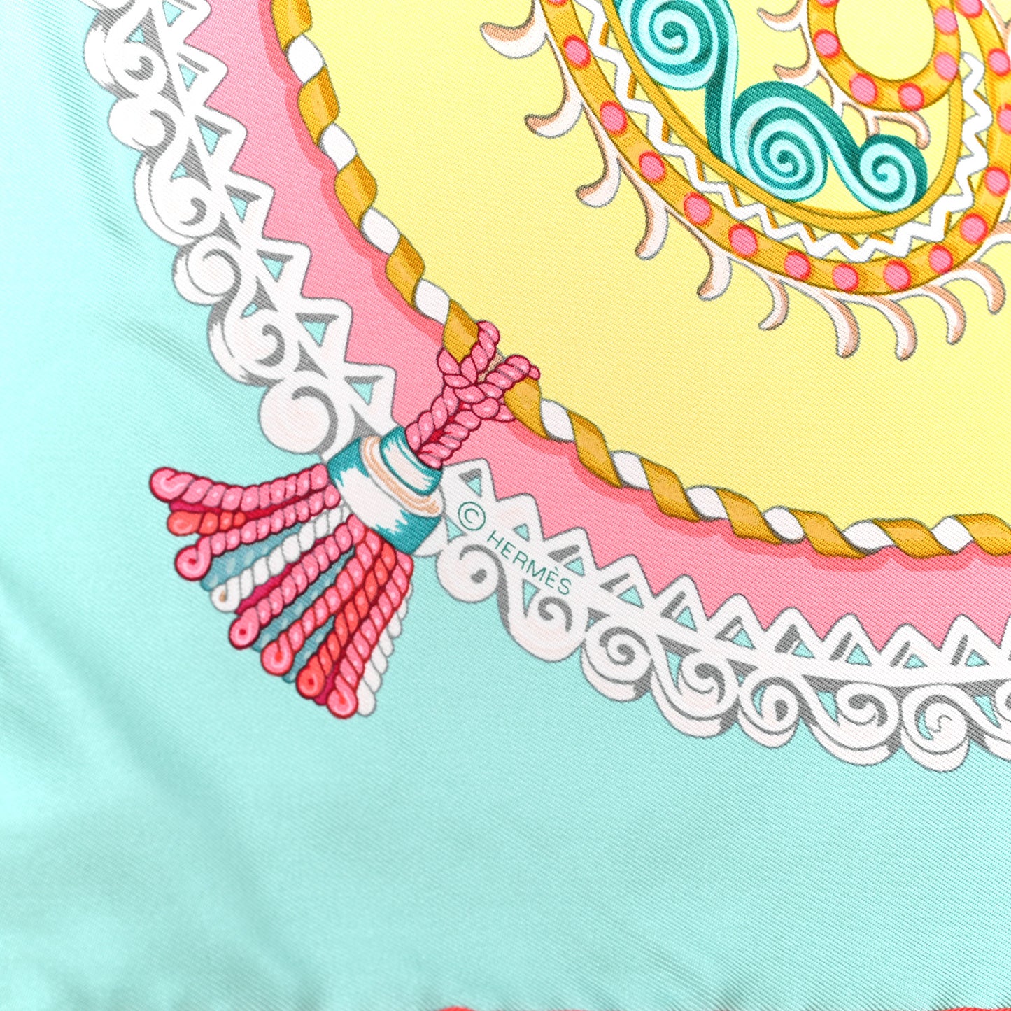 Silk Paperoles Scarf 90 Jaune Soufre Vert D Eau Rose